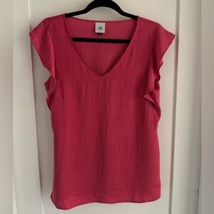 CAbi #4170 V-Neck Pink Ruffle Sleeve Rose Top